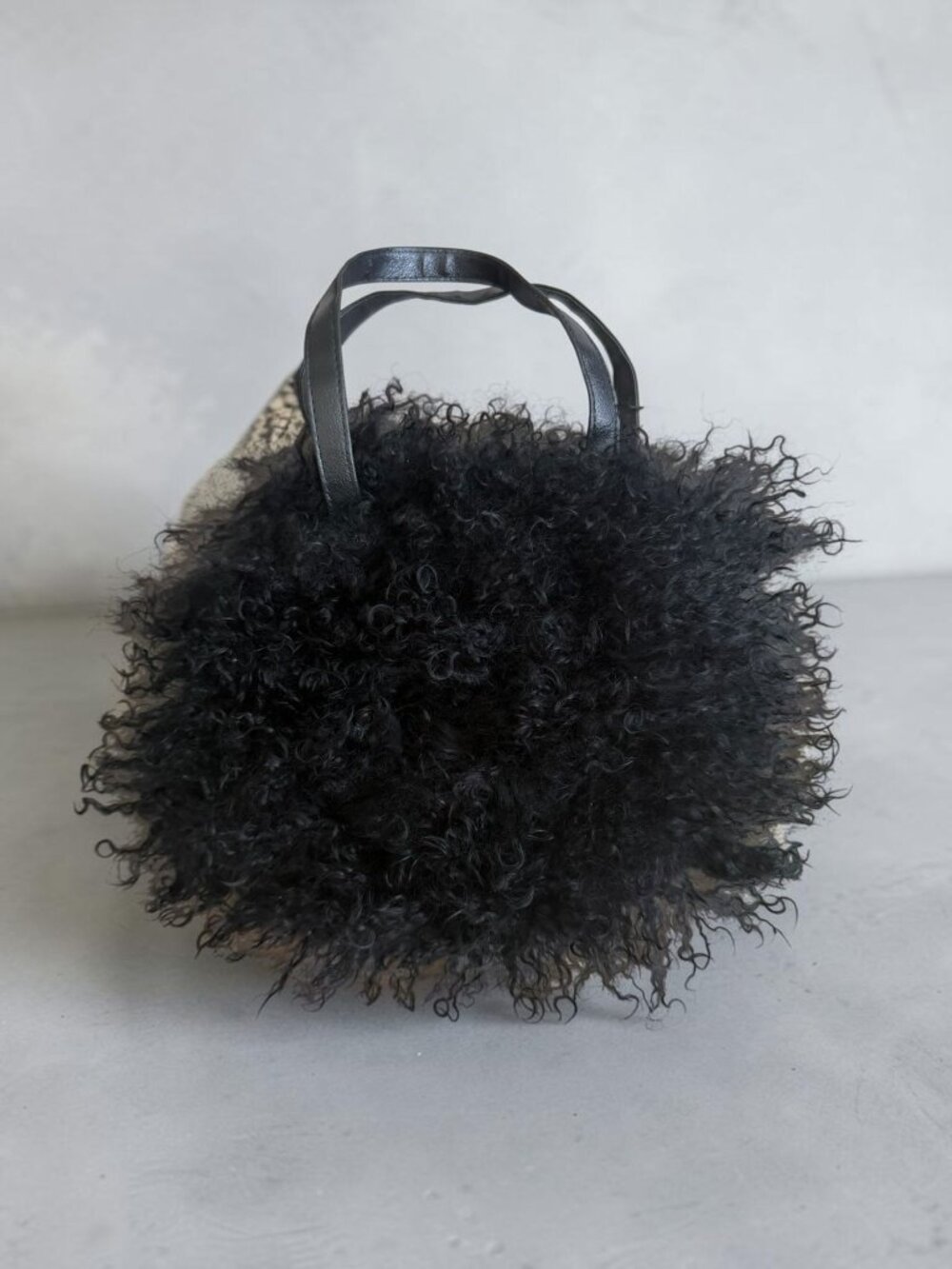 BELLA VITA Black Shearling Fur Mini Cocktail Bag